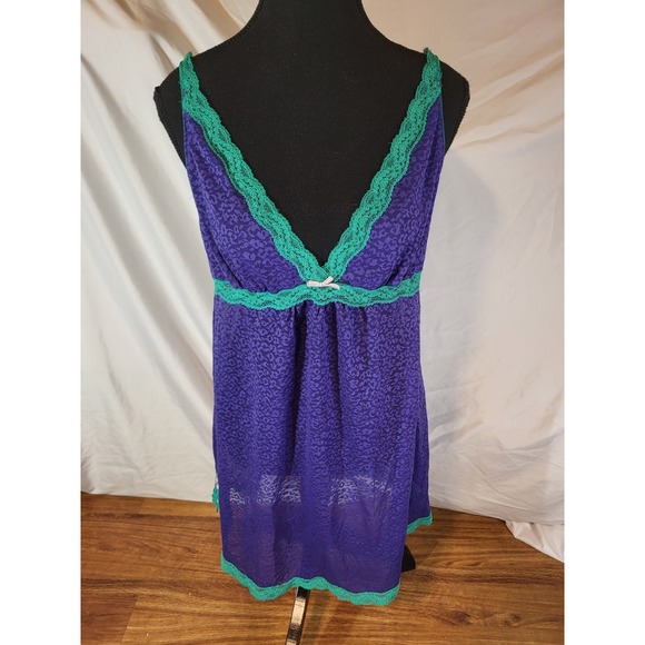 Kensie Other - Kensie Purple & Teal Full Lace Chemise Lingerie Size Large Retro